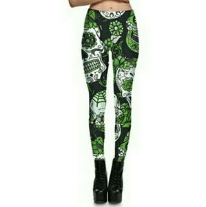 💋SCULL PRINT YOGA LEGGINGS - GREEN!!!